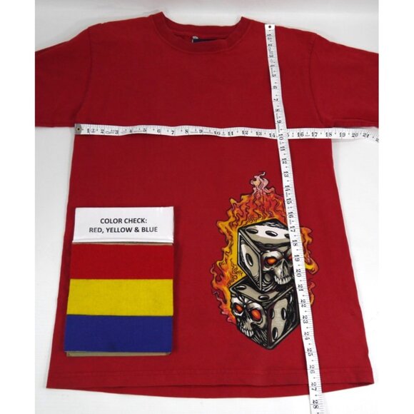 Vintage JNCO JEANS red 100% cotton T Shirt with Flaming Skull Dice Adult size M - Picture 3 of 6